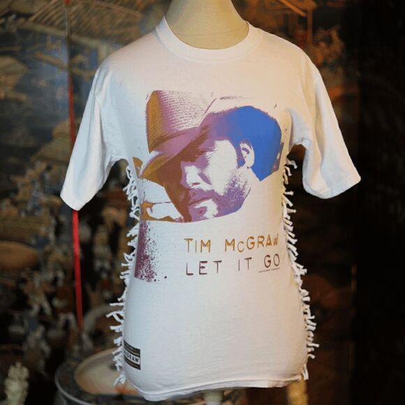 Small Tim Mcgraw Let It Go 2007 Tour Custom Cut Up White Band Tee Tshirt - Picture 1 of 4
